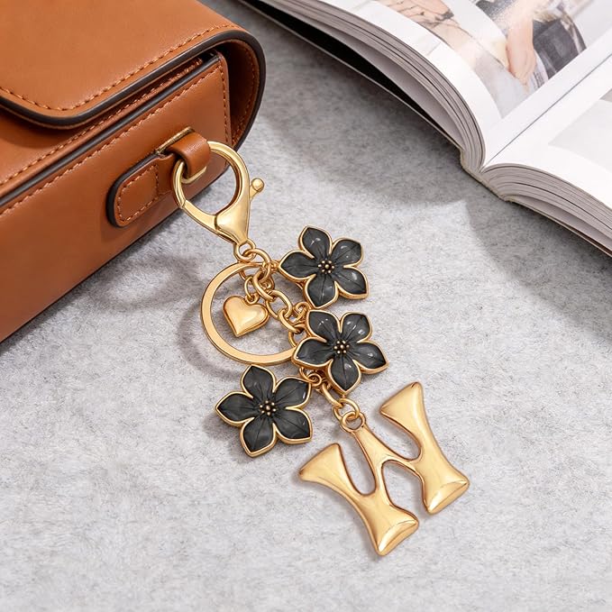 Snycler Bubble Initial Keychain Graceful Flower for bags car remote–A-Z Letter Charms for Women