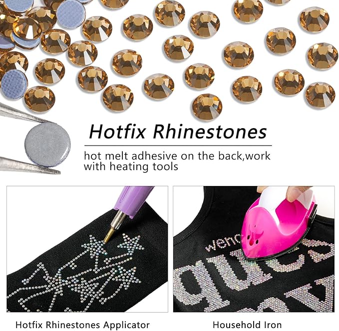 Beadsland Hotfix Rhinestones, 2880pcs Flatback Crystal Rhinestones for Crafts Clothes DIY Decoration, Light Colorado Topaz, SS10, 2.7-2.9mm