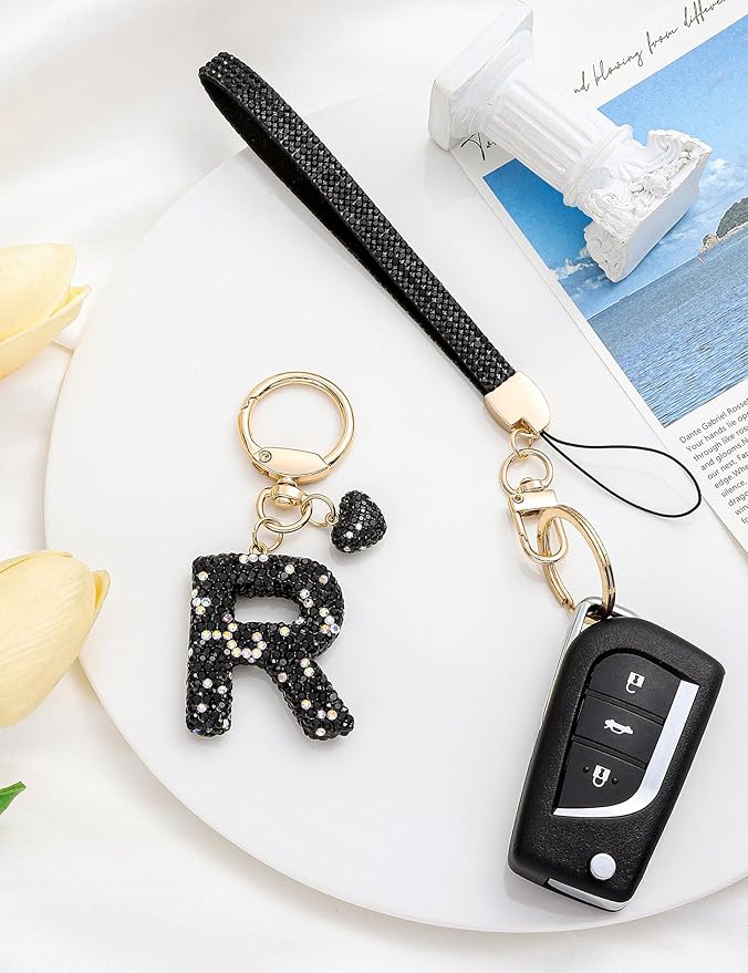 Initial Keychain for Women Girls,Bling Letter Key chain Initial with Heart,Pink Keychain Charms for Backpack Handbag