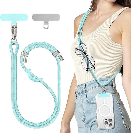 SURPHY Phone Lanyard, Adjustable Phone Strap Crossbody with 2 Pack Cell Phone Tether Tab, Premium Metal Buckles, Skin-Friendly, Universal Cell Phone Lanyard Crossbody for Women and Men, Limpet Shell