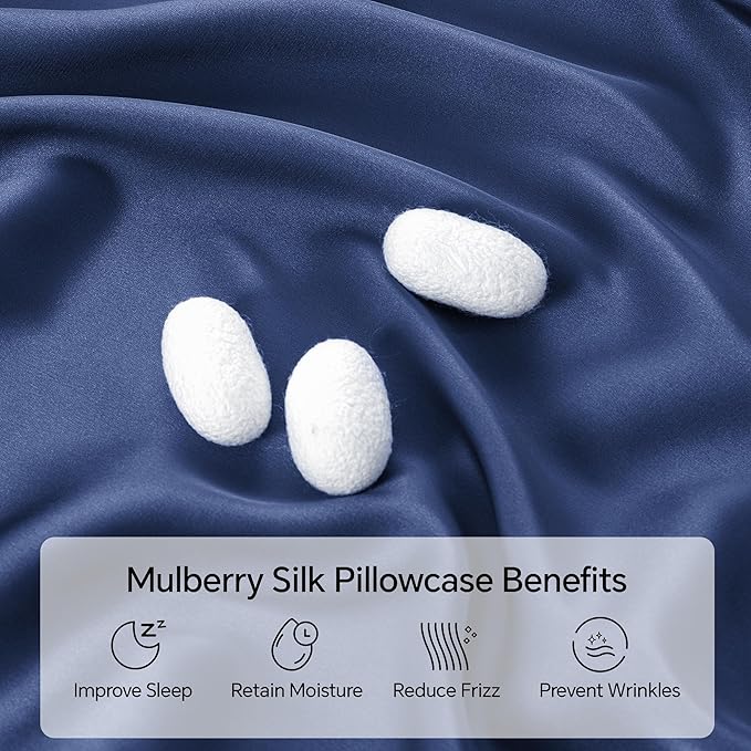 INFIIXSO Silk Pillow Cases 2 Pack Standard Size, Ultra Smooth & Soft Mulberry Silk Pillow Case for Hair and Skin, Breathable Cooling Silk Pillowcase with Hidden Zipper (Navy, 20x26 Inches)