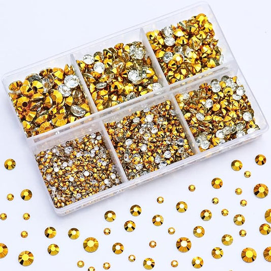 3000PCS Flatback Resin Rhinestone, 2mm 3mm 4mm 5mm 6mm Bright Gold Flatback Jelly Rhinestones for Crafts, Mugs, Bottles, Tumblers, Loose Bling Glitter Diamond Resin Jelly AB Stone