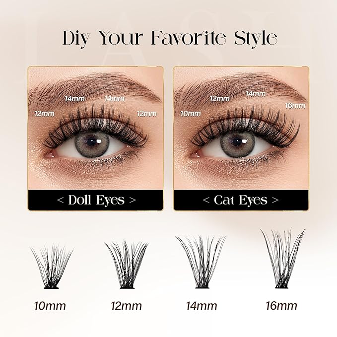 BEFER Lash Clusters, 240 Pcs D Curl Eyelash Clusters Volume Individual Lashes Extensions 10-16MM Wispy Eyelash DIY At Home(40P)