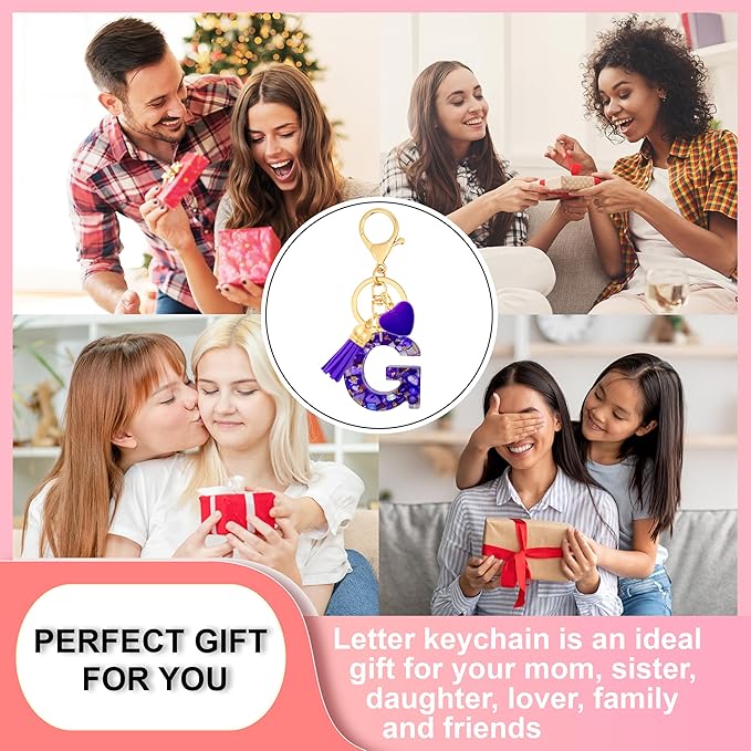 Initial Keychains for Women with Cute Heart Resin - Alphabet Letter Keychain for Bag, Backpacks, Purse or Car key