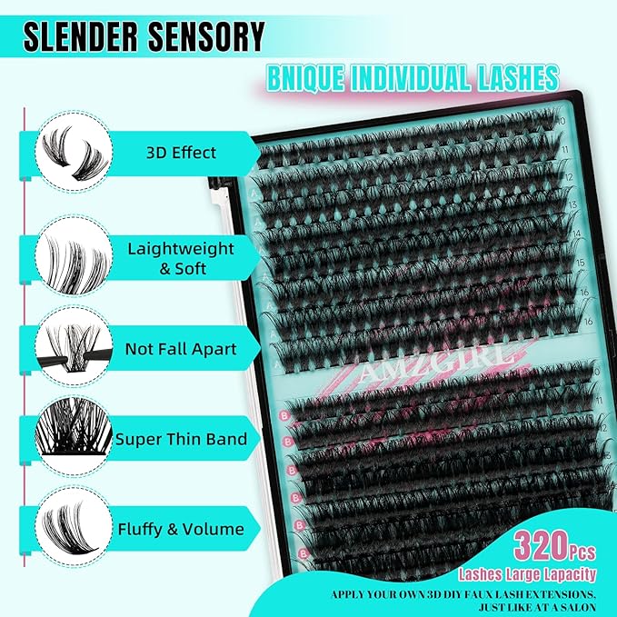Lash Clusters 320Pcs 70D 90D,DIY Individual Eyelash Extension, Wispy Cluster Lashes Extension Volume Eyelashes Extensions for Self Use at Home (D-Mix10-16mm)