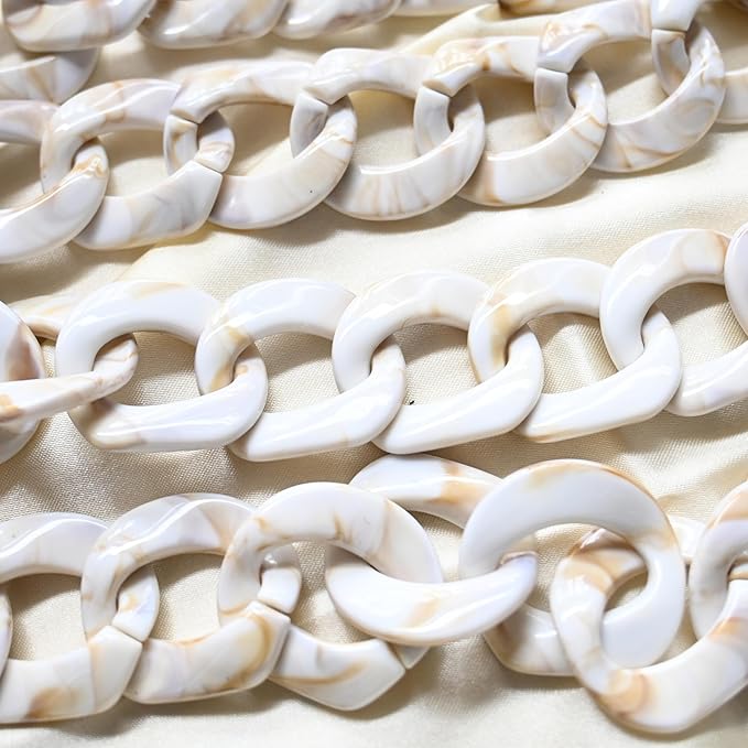 47.24"/120cm DIY Acrylic Resin Replacement Chain Purse Shoulder Strap with Buckle, Beige Round Chain Link