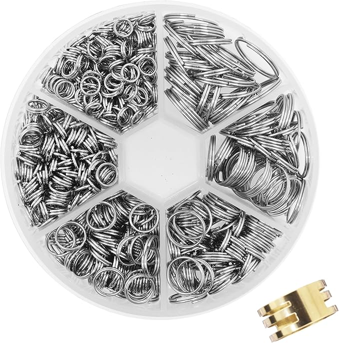 Mandala Crafts Assorted Stainless Steel Double Jump Rings for Jewelry Making - 540 Pcs Small Split Key Rings Set for Crafts, DIY Keychains, and Accessories