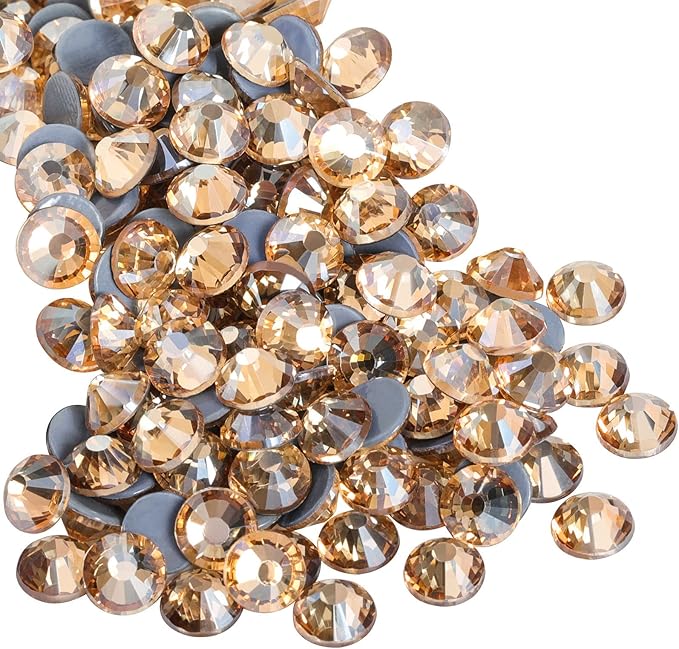 Beadsland Hotfix Rhinestones, 288pcs Flatback Crystal Rhinestones for Crafts Clothes DIY Decorations, Golden Shadow, SS30, 6.3-6.5mm