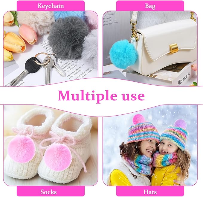 60 Pcs Colorful Pom Poms Keychains Fluffy Ball Bag Keychain Faux Fur Keyring Christmas Party Gifts Bulk Pink Backpack Charms Accessory for Women for Handbag Tote Bag Pendant Purse