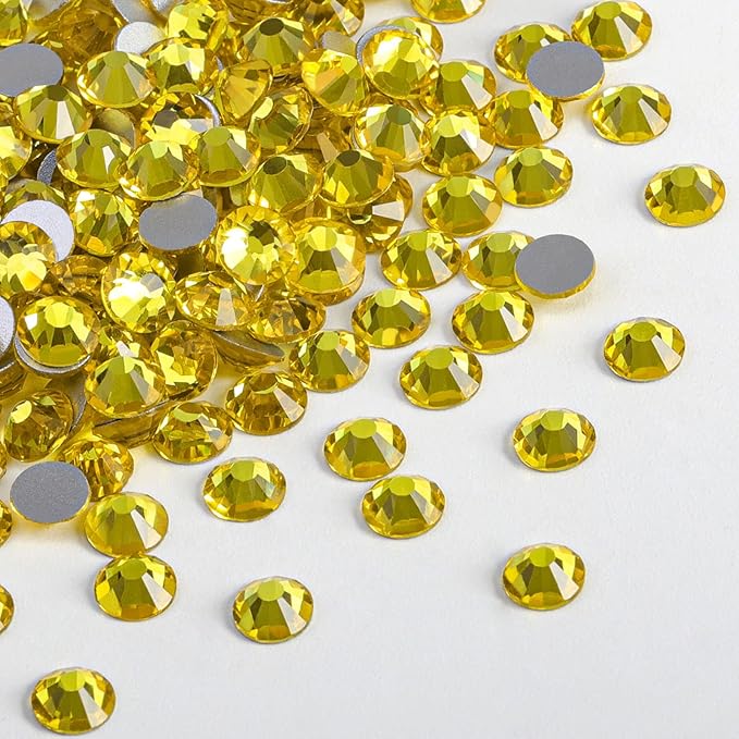 beadsland 1440 Piece Flat Back Crystal Rhinestones Round Gems,1.3mm-6.5mm,Lemon Yellow(SS10(2.7-2.8mm))
