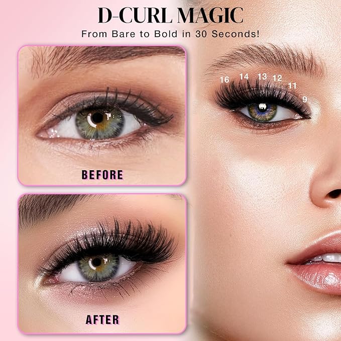 Lash Clusters Kit, DIY Cluster Eyelash Extensions 9‑16mm, 30D+40D, 280pcs Fluffy D Curl Natural Lashes with Lash Bond and Seal, Tweezers–Waterproof Fake Cat Eye Wispy Individual Clusters(16MIX1-1-S)