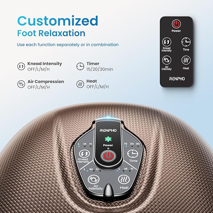 RENPHO Foot Massager Machine with Heat [2026 Upgraded], Shiatsu Foot Massager for Plantar Fasciitis, Valentines Day Gifts for Women, Cordless Control, 2026 New Upgraded, BN