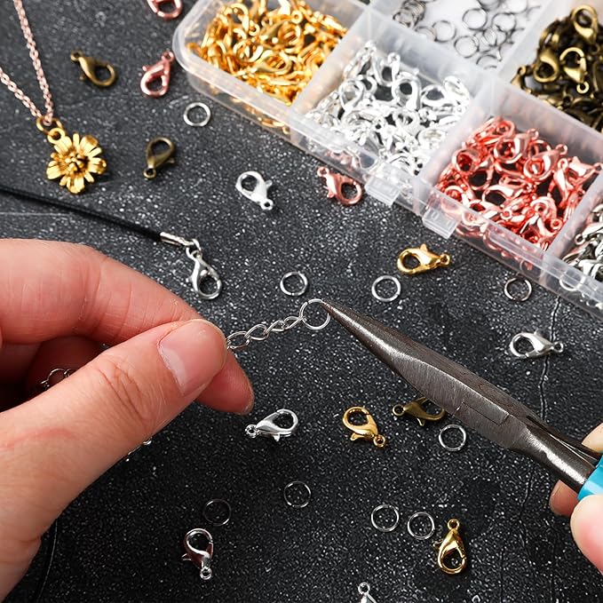 AUGSUN 6 Colors Lobster Claw Clasps and Open Jump Rings Set, 400PCS Lobster Claw Clasps with Open Jump Rings for Jewelry Making Accessories,12 mm X 7 mm