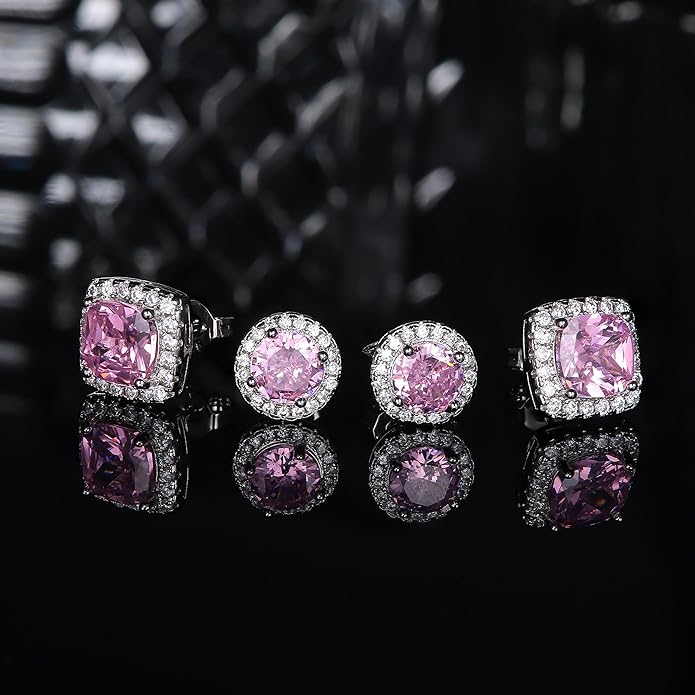 Hayoso 18K Gold Plated Halo Stud Earrings 925 Sterling Silver Cubic Zirconia Stud Earrings Round Square Diamonique Stud Earrings Set for Women Men