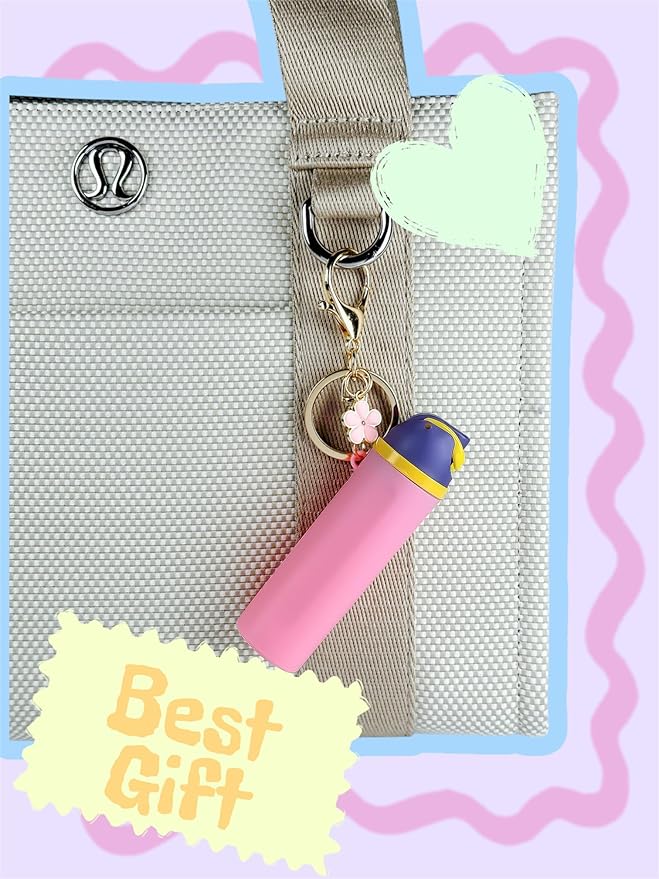 Mini Trendy Bottle Keychain Accessories Compatible with Owala Water Cute Tumbler Cup Chapstick Lip Balm Holder Charms