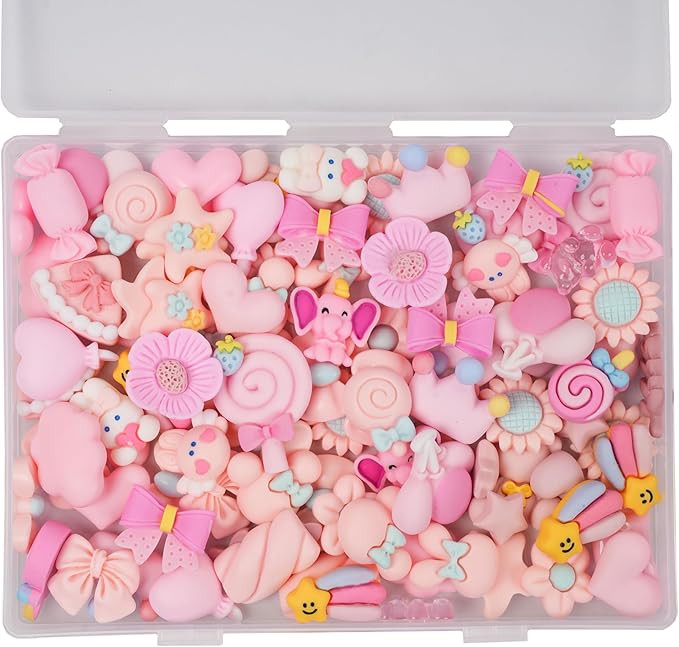 70 Pcs Slime Charms Pink Resin Charms Cute Embellishments Bulk Mixed Ornament Decorations Accessories