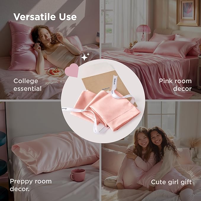 Bedsure King Size Satin Pillowcase Set of 2 - Peach Pink Silky Pillow Cases for Hair and Skin with Envelope Closure, Similar to Silk Pillow Cases, Gifts for Women Men, 20x36 Inches, 2pcs