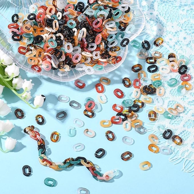 LiQunSweet 560 Pcs 7 Colors Cable Oval Quick Link Connectors Acrylic Linking Rings for Jewelry Making Chains Making