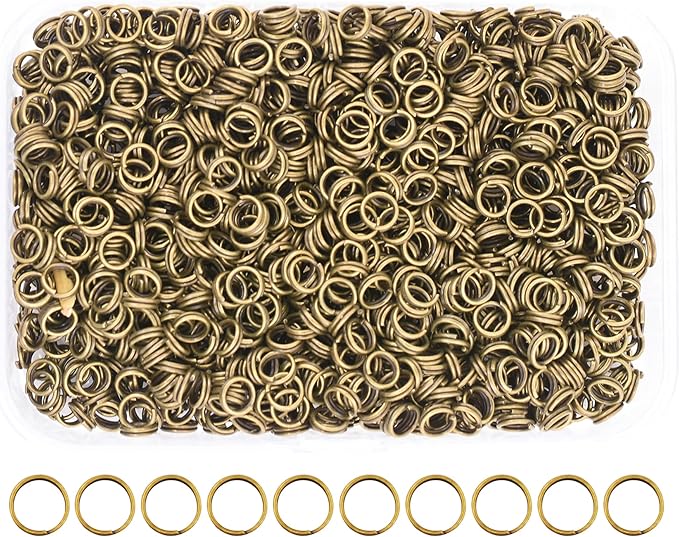 Mandala Crafts 5mm Antique Brass Double Jump Rings for Jewelry Making - 1500 Pcs Small Split Key Rings Set for Crafts, DIY Keychains, and Accessories
