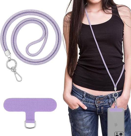 MoKo Universal Phone Lanyard, Metal Cell Phone Chain Crossbody Strap Anti-Theft Detachable Women Cellphone Lanyards Around The Neck with Patches for iPhone, Most Smartphones - Crystal Purple