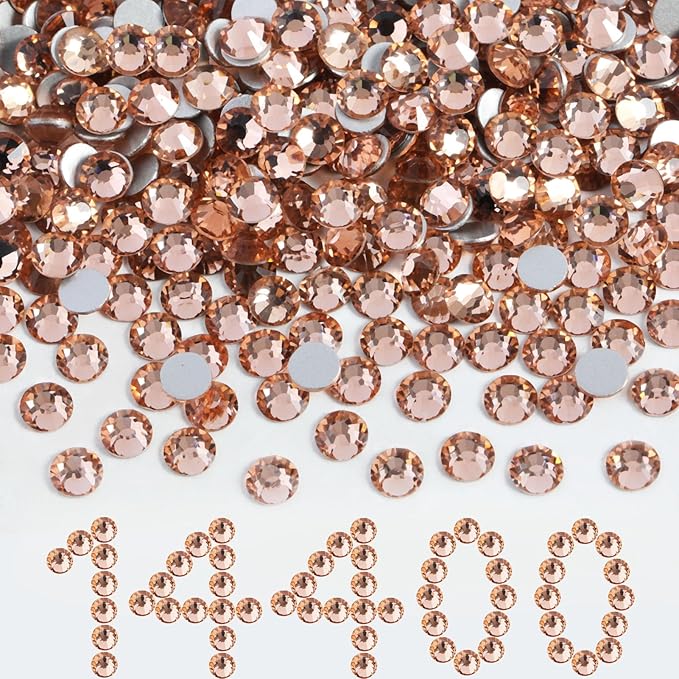 Beadsland Flatback Rhinestones Bulk,14400pcs Champagne Rhinestones for Nails Crafts Clothes DIY Decoration, Light Peach, SS16, 3.8-4.0mm