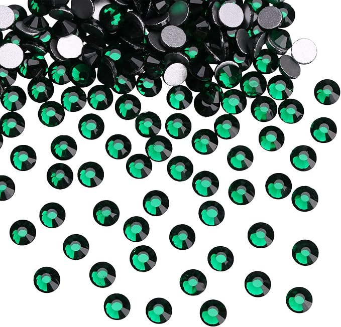 Jollin Glue Fix Crystal Flatback Rhinestones Glass Diamantes Gems for Crafting Nail Art Crafts Decorations Clothes Shoes 2.4mm (ss8 2880pcs, Dark Green)
