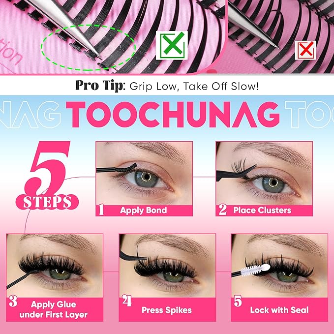 Lash Clusters Kit with Spiky Lashes Clusters 100D Volume Cluster Eyelash Extensions Kit 304pcs 13-21mm Spikes Individual Eyelashes Wispy Salon Look DIY Lash Extension Kit by TOOCHUNAG