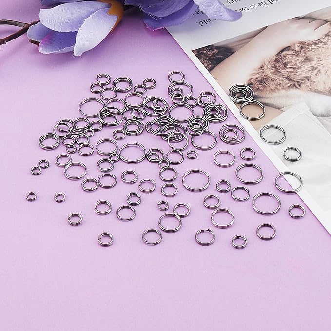 1000pcs Double Jump Ring for Jewelry Making, 6 Sizes Mini Split Ring Double Loops Split Jump Rings Metal Rings Connectors for Necklace Bracelet Car Keys DIY Craft Making(Gun Color)