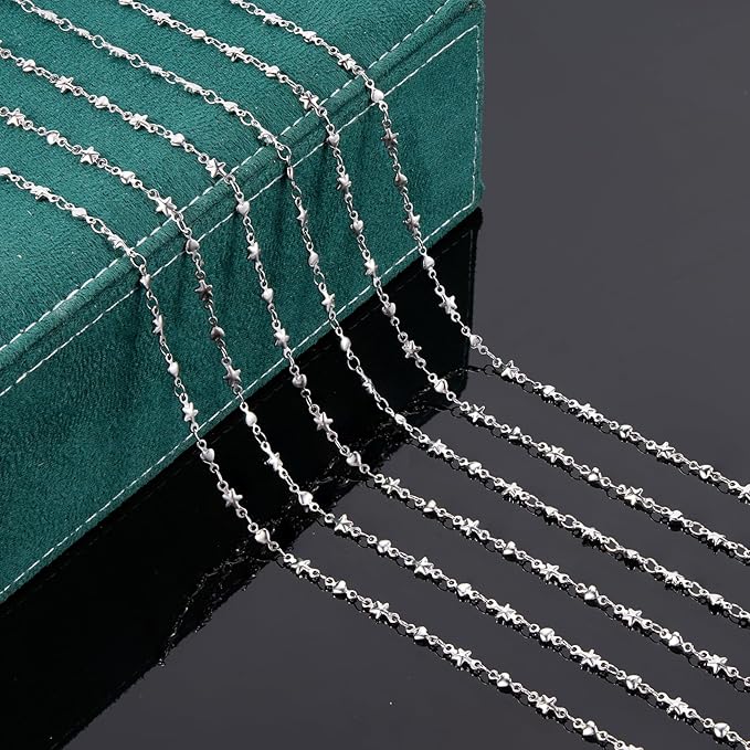 UMAOKANG 4 Meters Stainless Steel Chains for Jewelry Making Delicate Star Heart Link Chain Bulk for Women Necklace Bracelet DIY