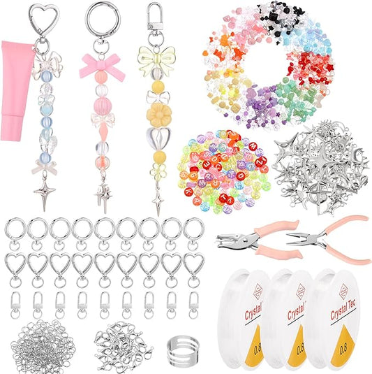 VioraWhite Lip Gloss Charm Kit Lip Gloss Keychain Making Kit Including Assorted Charms Keychain Clips Extender Chain(855 Pcs,Mixed Style)