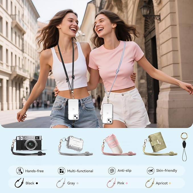 Anti-Theft Phone Lanyard Crossbody & Wrist Strap | 2 Phone Tabs, Secure Lock Design | Universal for All Phones | Adjustable Strap with Premium Metal Buckles | Skin-Friendly Nylon