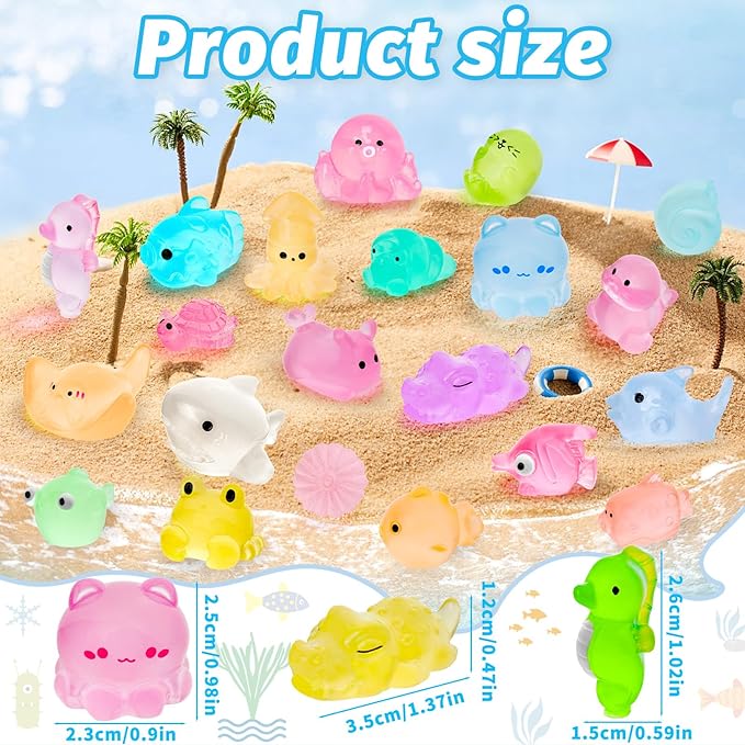 60 Pcs Luminous Mini Ocean Resin Animals 20 Style Bulk to Hide Tiny Sea Animals Figures Glow in The Dark Miniature Resin Turtles for DIY Dollhouse Garden Micro Landscape Aquarium Fish Tank Sea Decor