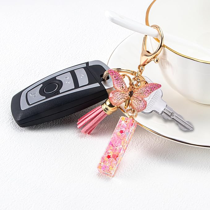 Initial letter Keychains for Women Girls Tassel Butterfly Cute Keychain for Wallet Backpack charm