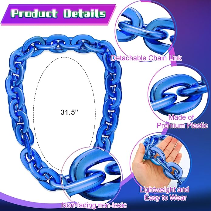 Remuuly Plastic Chain Necklace Chunky Big Fake Necklace Hip Hop Rapper Giant Turnover Chain Costume for Halloween