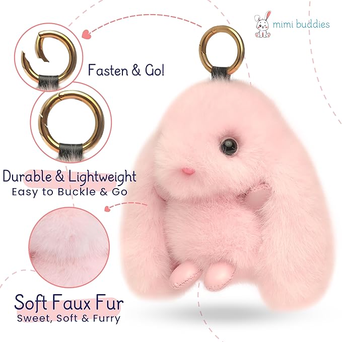 Mimi Buddies Bunny Keychain with Box, BunnyKeychain with Tin, Cute Bag Car Handbag Charm Keychains, BunnyCute Key chain