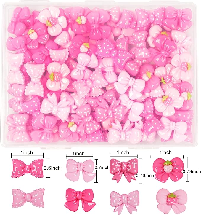 Resin Charms Slime Charms 50Pcs Pink Resin Bow Embellishments Bulk Mixed Ornament Decorations Accessories