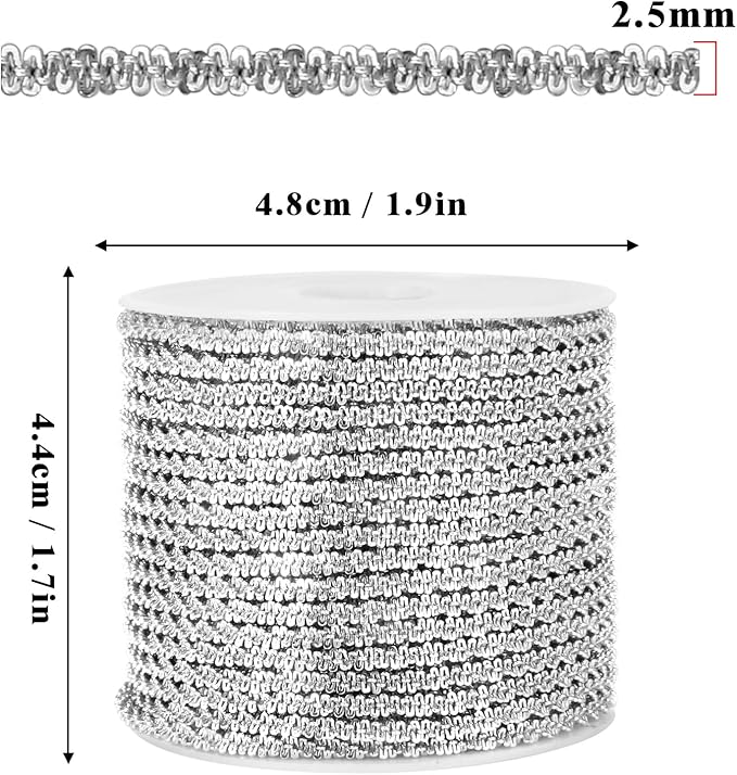 33 Feet Stainless Steel Sparkle Chains Roll, 2.5mm Width 304 Stainless Steel Dainty Twisted Singapore Chain Bulk Spool for Jewelry Making DIY Craft