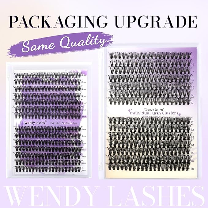 Lash Clusters Kit for DIY Eyelash: 280Pcs, Wendy, Using at Home, Ultra-light, Natural, Fluffy, Wispy, Waterproof, Anime, Manga, Cat Eye, D Curl, 12-16mm, 30D+40D, RR126