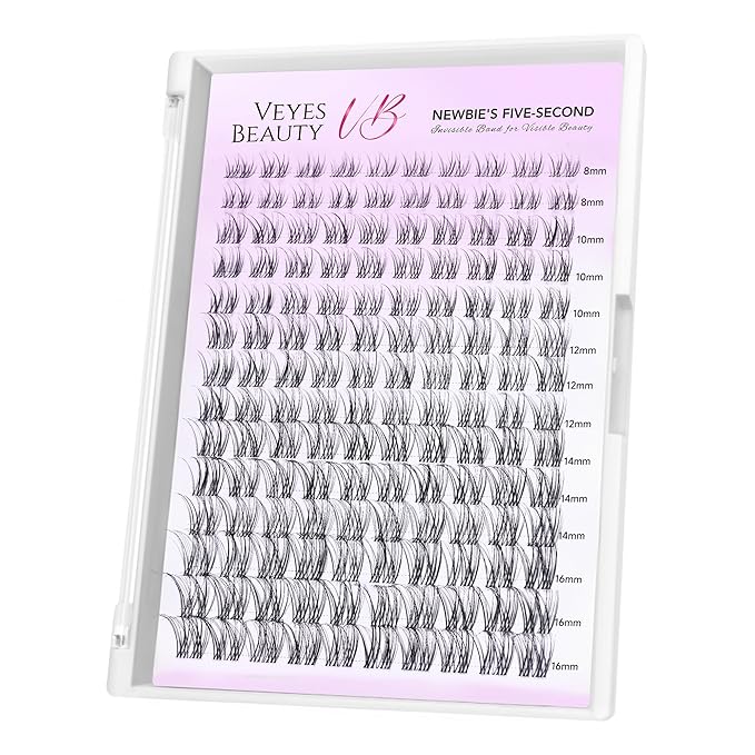 VEYESBEAUTY Lash Clusters Individual Eyelash Extensions Thin & Invisible Band DIY False Eyelashes for Self-application Newbie's Five-Second Series Wispy Lash Tray, Aliva 8-16mm Mixed Length