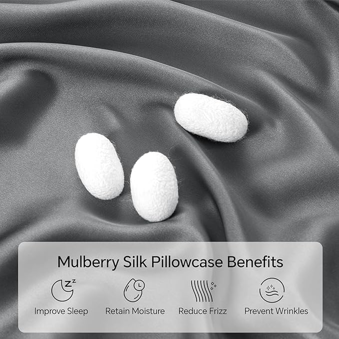 INFIIXSO Silk Pillow Cases Queen Size Set of 2-20x30Inches Silk Pillowcases with Hidden Zipper, Ultra Smooth and Soft Cooling Pillow Cases for Hot Sleepers (Dark Grey 20x30 Inches, 2 Pack)