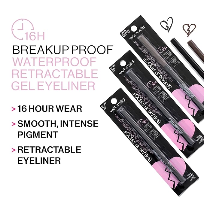 wet n wild Mega Last Breakup Proof Eyeliner, Quick Drying, Waterproof, 16-Hour Wear - Cruelty-Free & Vegan - Black (Pack of 2)