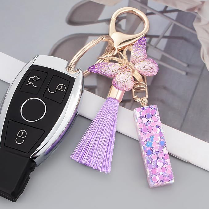 Initial letter Keychains for Women Girls Tassel Butterfly Cute Keychain for Wallet Backpack charm