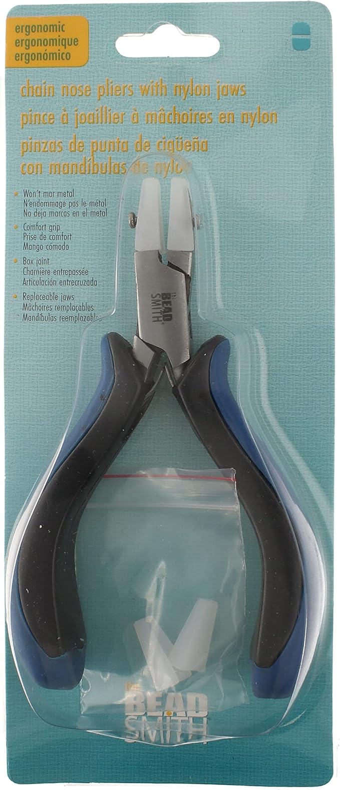 The Beadsmith Chain Nose Nylon Jaw Pliers – 5 inches (127mm) – Ergonomic Handle, Double Leaf Springs – Includes Replacement Heads – Jewelry Making Tool for Creating Bracelets, Earrings & Necklaces