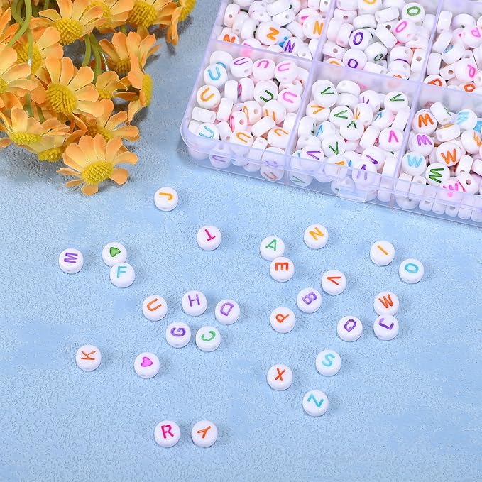 1 Box Compartment Alphabet Beads for Bracelets Making with Loose Letter Beads and Crystal Elastic String DIY Jewelry Kit for Necklaces Keychains and
