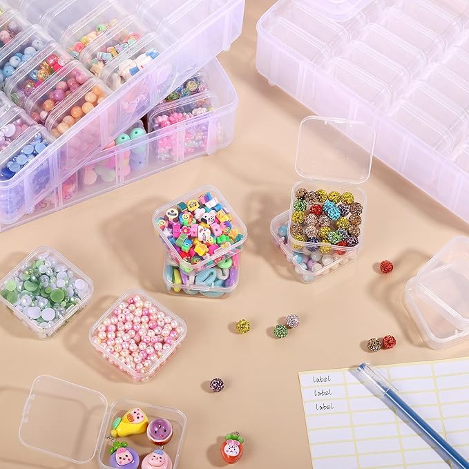 Bead Organizer Box, 84pcs Small Plastic Containers with Lids and Labels, 3-Tier Stackable Storage Box, Mini Clear Bead Storage Boxes for Jewelry Craft Diamonds Beads DIY Nail Screw Small Parts