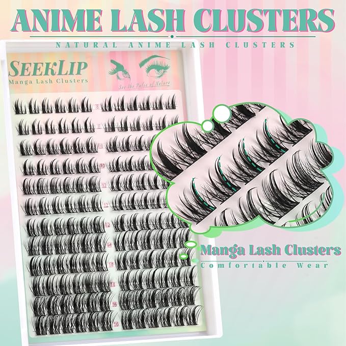 Lash Clusters Manga Eyelash Clusters C Curl Left & Right Spiky Deer Natural Lashes Cluster Cat Eye Cluster 144PCS 8-16MM Mixed DIY Doe Eyed Eyelash Extensions at Home (Heartbeat)
