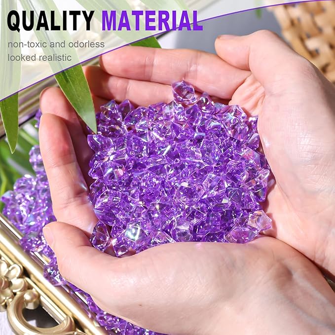 DomeStar 550PCS Bright Purple Vase Fillers, Acrylic Fake Crushed Ice Purple Gems Crystals Plastic Diamonds for Vase Fillers Centerpiece Fish Tank Table Scatter Photography Props Display Decoration