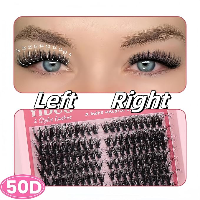 YIDUO Lash Clusters Kit 40D+50D 10-16mm Cat Eye Eyelash Extensions Kit Volume Wispy C/D Curl Left & Right Individual DIY Lash Extension Kit with Glue |Tweezers |Removers |Eyelash & Eyebrow Brush
