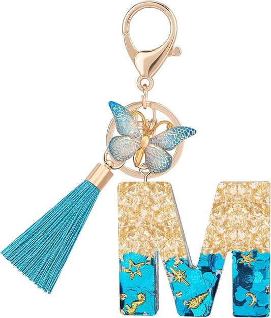 Suweibuke Cute Pink Key Chains for Women Girls, Initial Letter Keychains with Tassel, Charms for Key Purse Handbags Backpacks