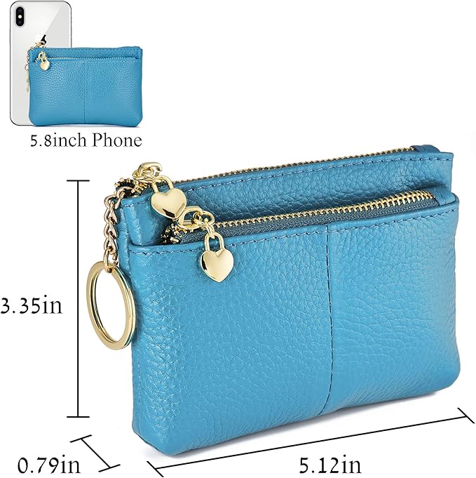 ZOOEASS Women Genuine Leather Zip Mini Coin Purse With Key Ring Triple Zipper Card Holder Wallet